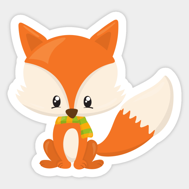 Cute Fox, Little Fox, Baby Fox, Fox With Scarf Sticker by Jelena Dunčević